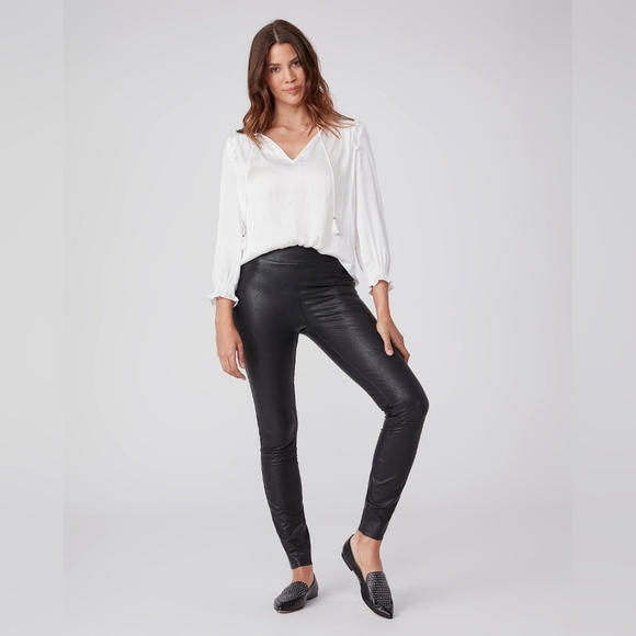 PAIGE Sheena Vegan Leather Legging in Black - Picture 2 of 8